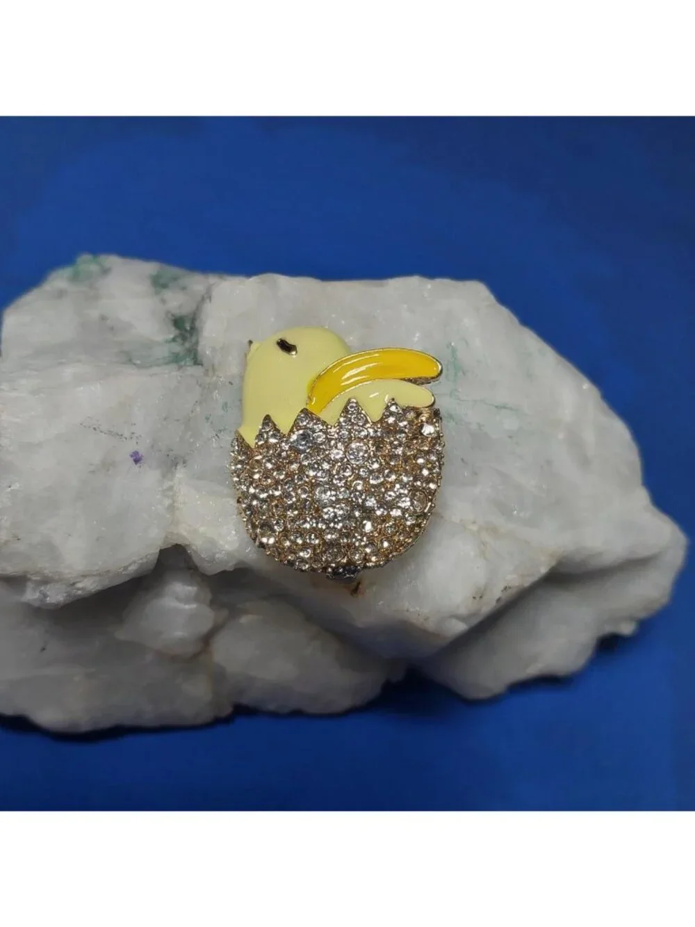 Yellow Duckling Egg Brooch With Rhinestones
